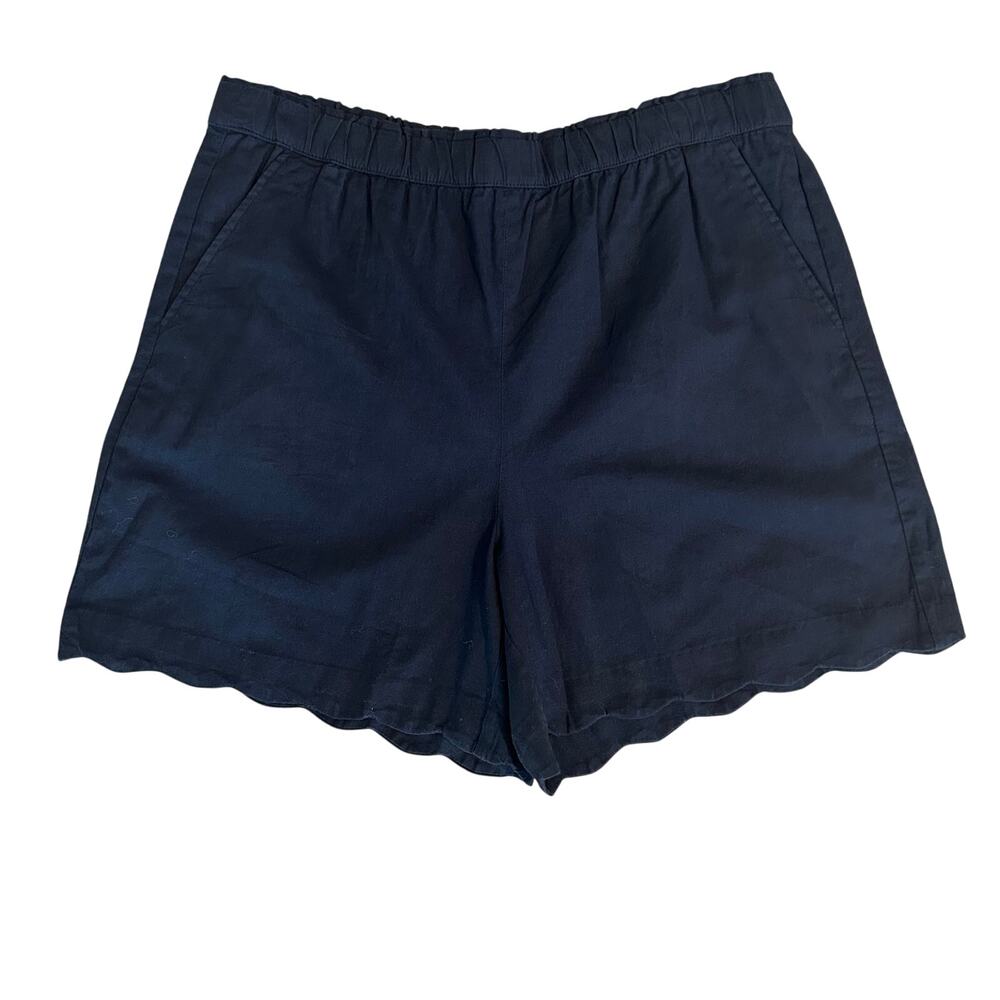 Talbots NWT navy cotton linen blend pull on high rise scallop edges 5" inseam M